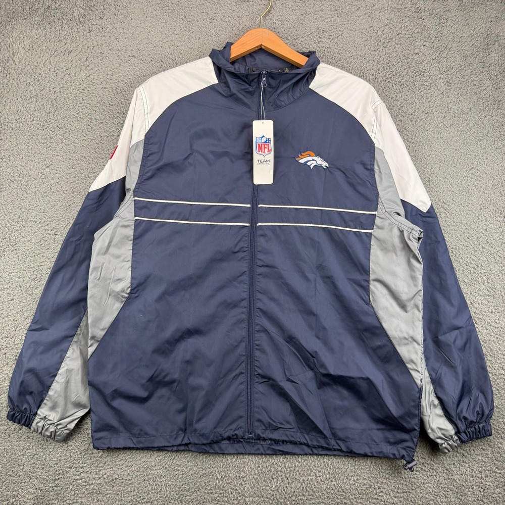 Dunbrooke Mens Denver Broncos NFL Windbreaker Jacket Navy Blue Grey Large NEW